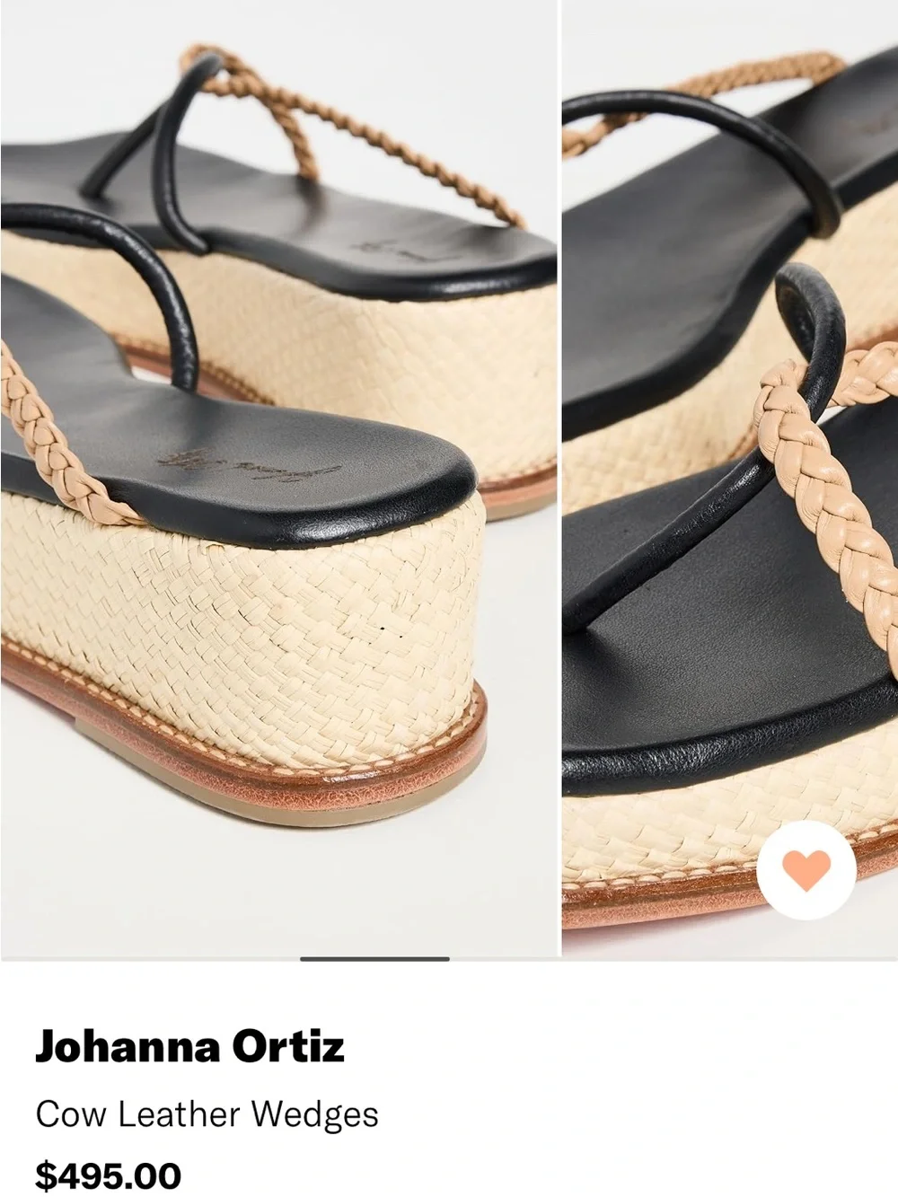 Johanna Ortiz Black and Natural Braided Wedge Sandals